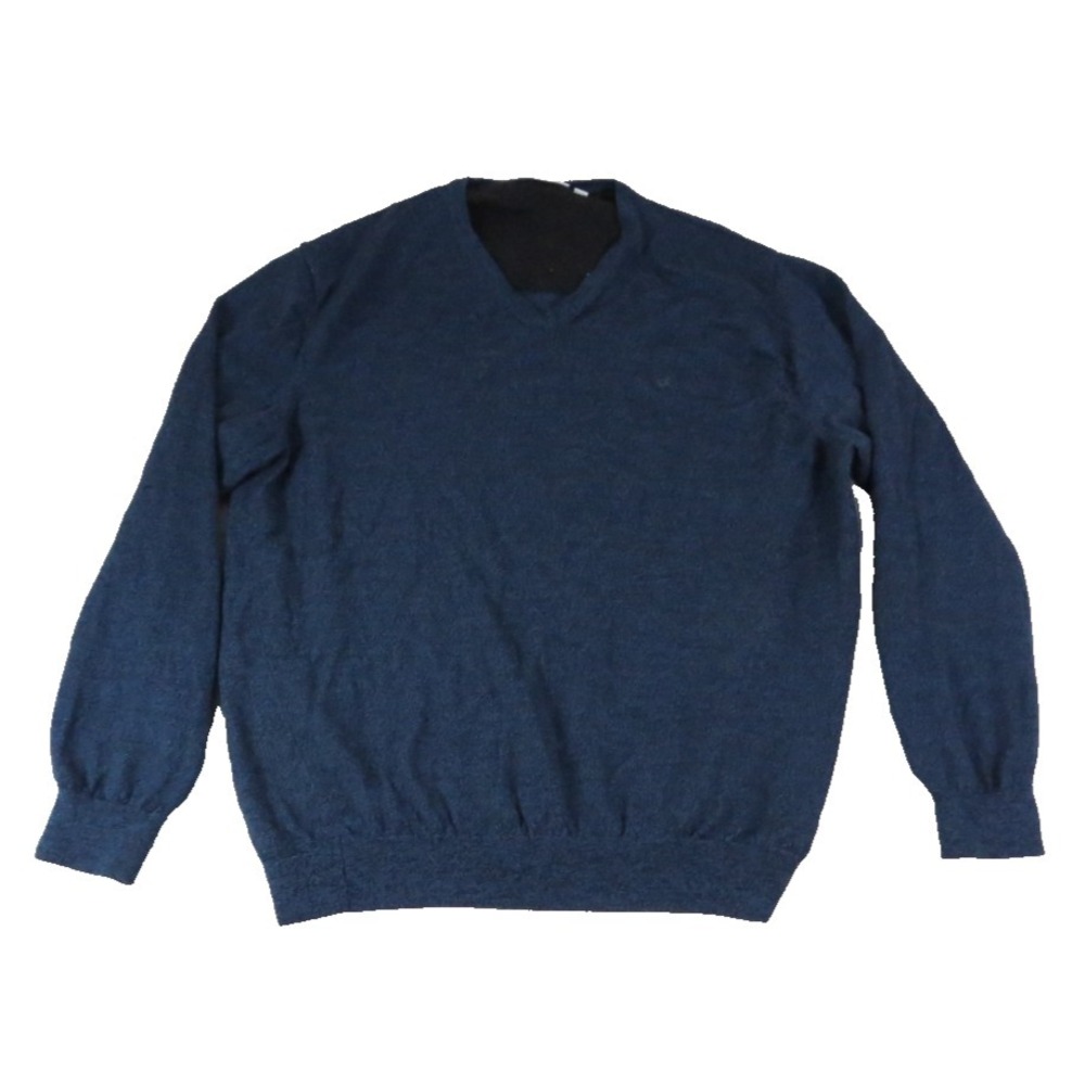 Calvin Klein Luxury Merino Wool Sweater Mens XXL V Neck Blue Lightweight CK Logo